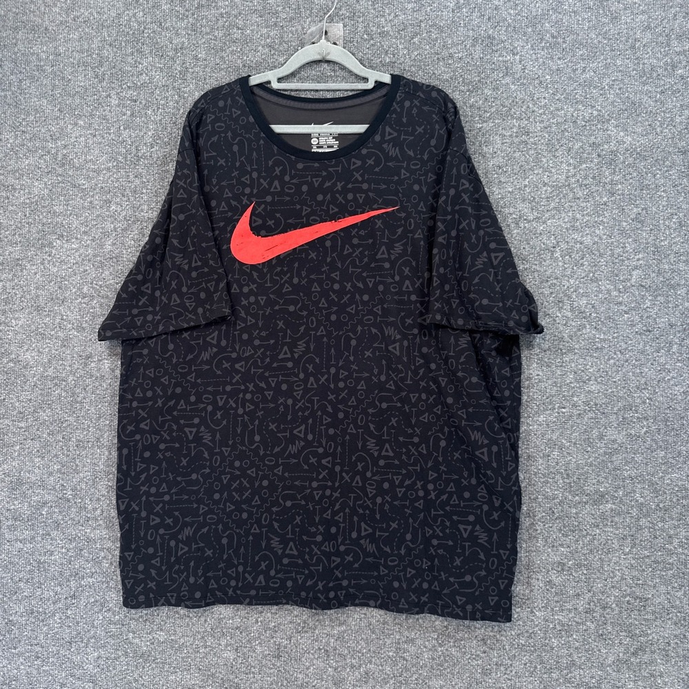 Nike Tshirt Mens 3XL Black Red Center Swoosh Playbook Graphic Dri-FIT Activewear